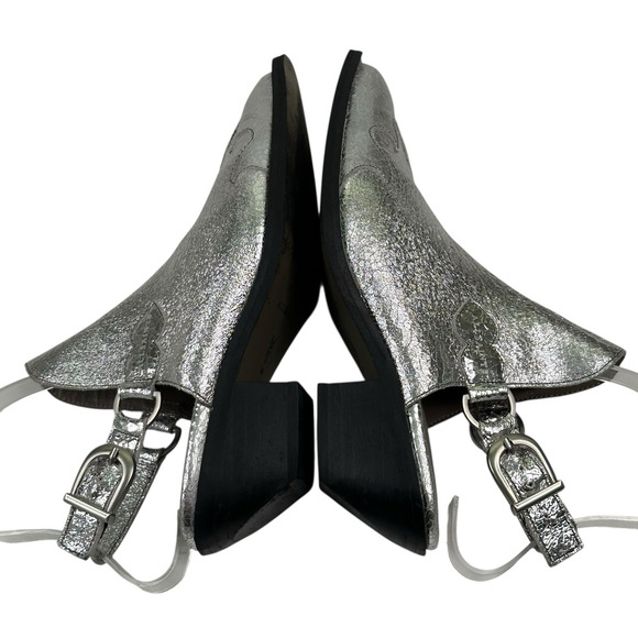 Allsaints Desola Silver Leather Slingback Western Mules Womens 8 US 38 EU $379 - Picture 5 of 11
